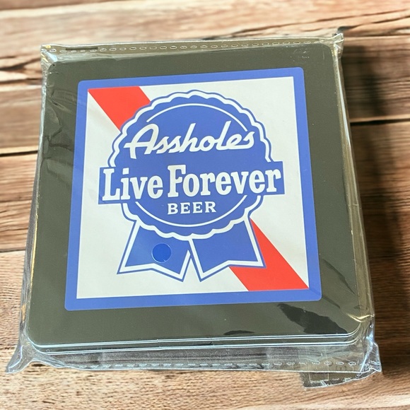 ❗️Assholes Live Forever BLUE RIBBON WHITE COASTER 5 PACK Linda Finegold - Picture 2 of 3